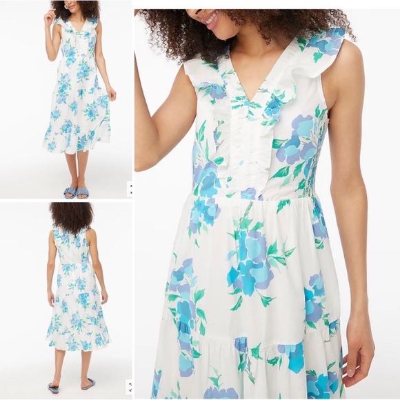 J. Crew Factory Printed V-neck smocked midi dress - Picture 2 of 8